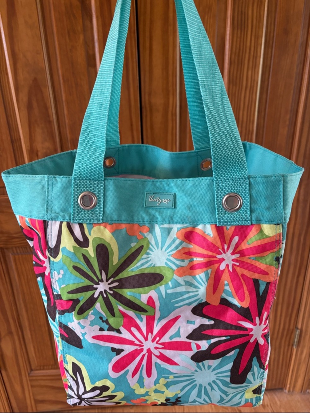 Thirty One Daisy Craze Turquoise Floral Print Tote